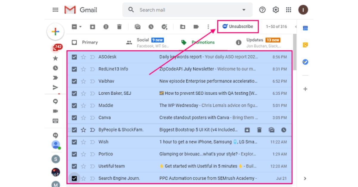 how to unsubscribe bulk emails in gmail account