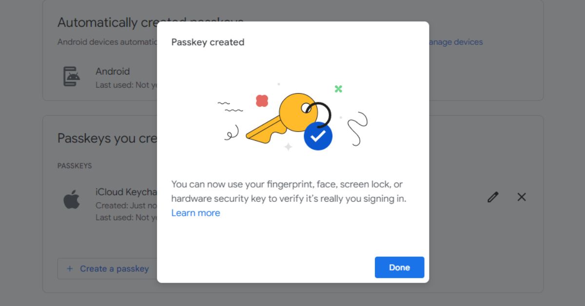 how to create a passkey to your google account